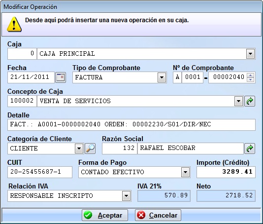 caja modificar