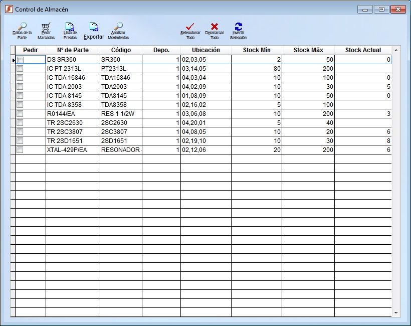 control almacen