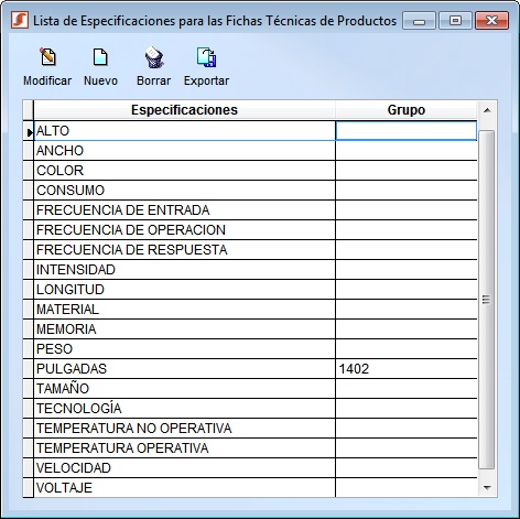 especificaciones productos