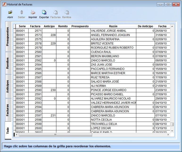 historial facturas
