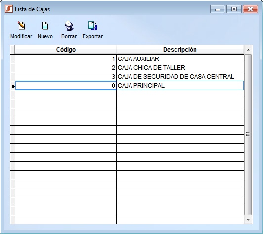 lista cajas