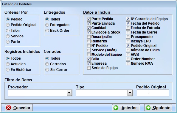 listado pedidos