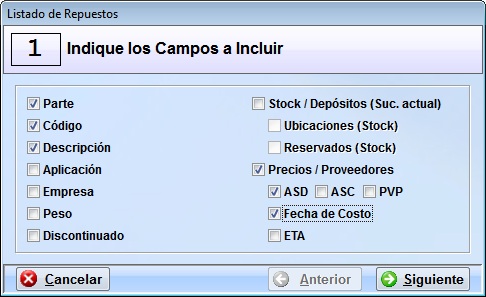 listado repuestos