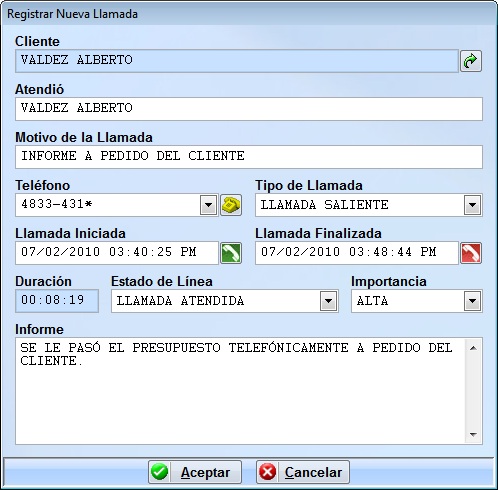 nueva llamada