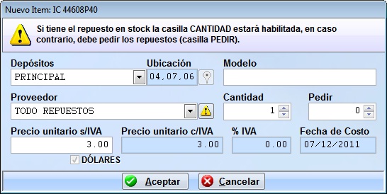 nuevo item