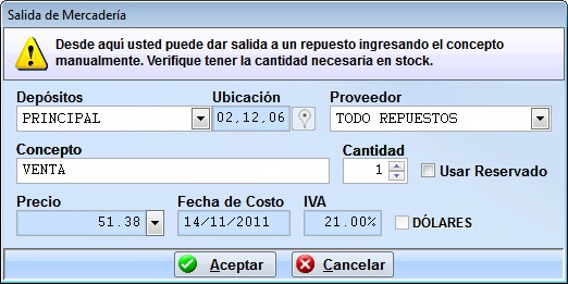salida mercadería