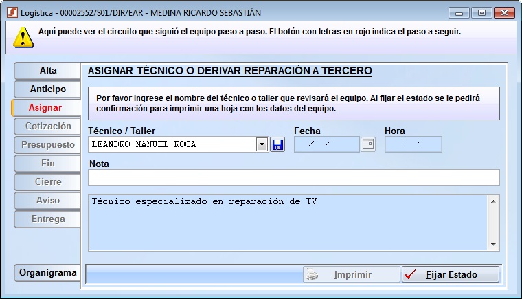 servicio asignar