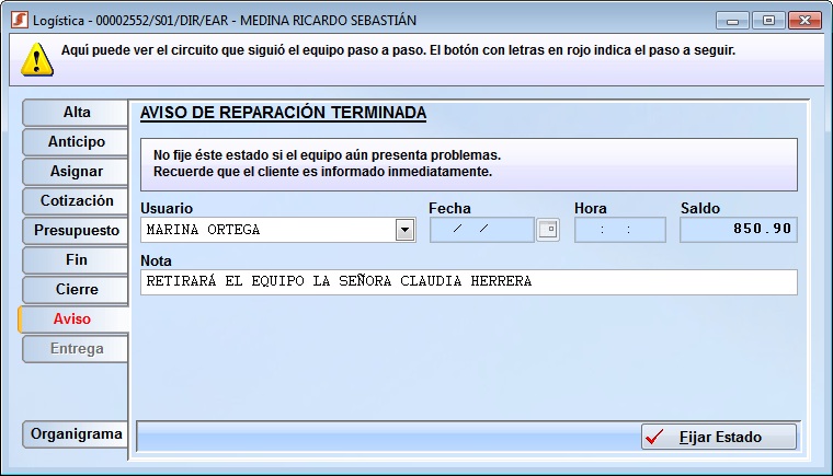 servicio aviso