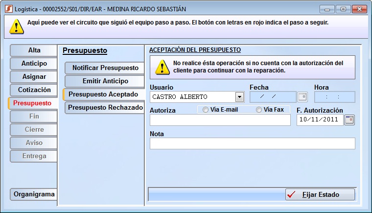 servicio presupuesto aceptado